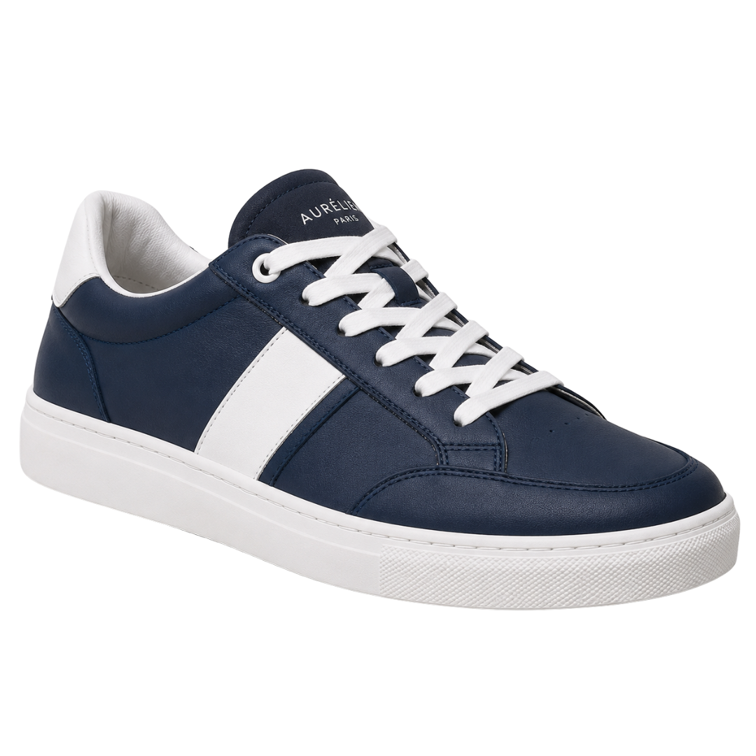 Premium Leather Low-Top Sneakers – Navy & White | Camom Beery