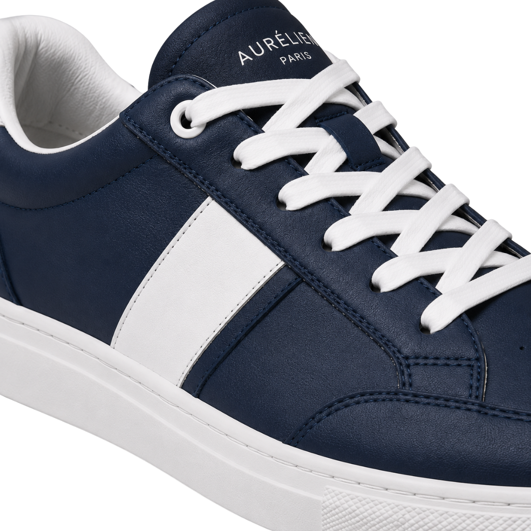 Premium Leather Low-Top Sneakers – Navy & White | Camom Beery