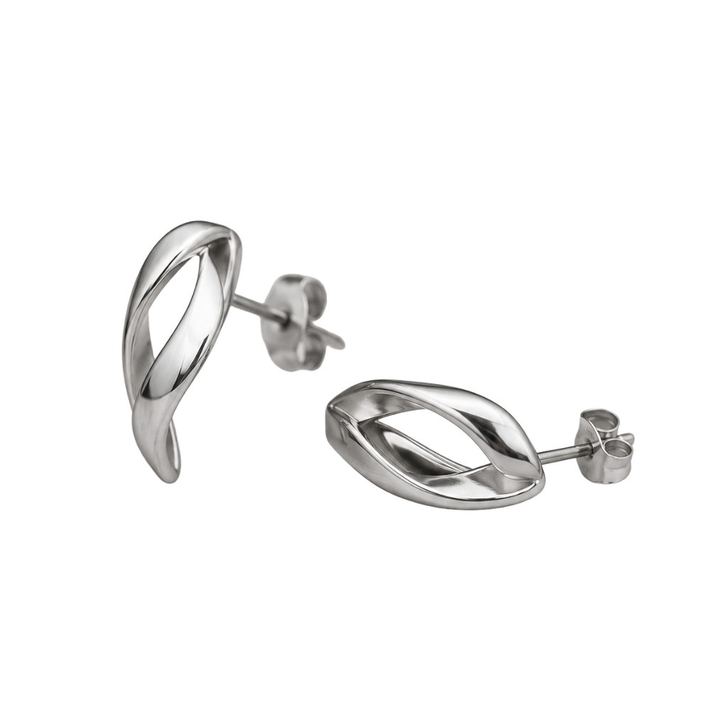 Premium Stainless Steel Twisted Stud Earrings – Silver | Camom Beery