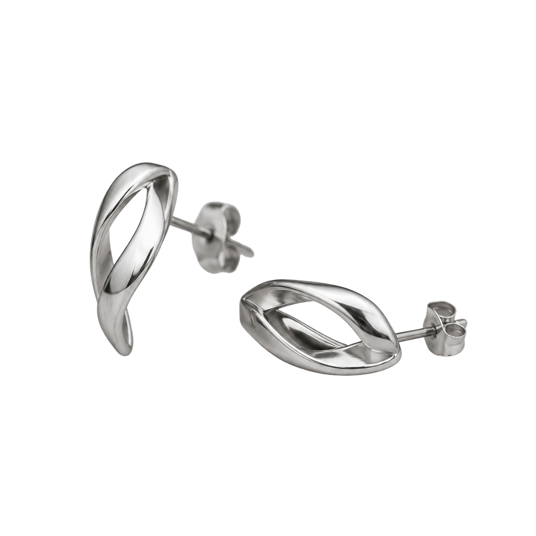 Premium Stainless Steel Twisted Stud Earrings – Silver | Camom Beery