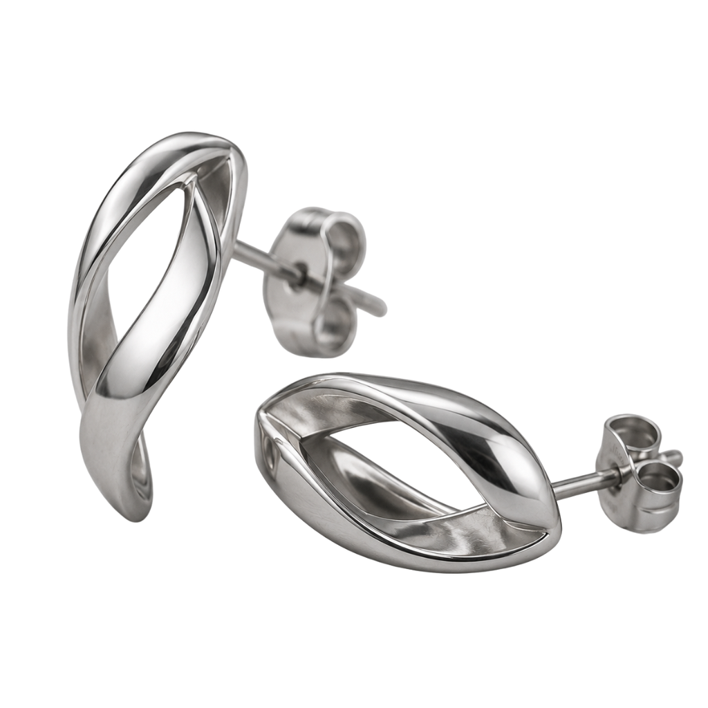 Premium Stainless Steel Twisted Stud Earrings – Silver | Camom Beery