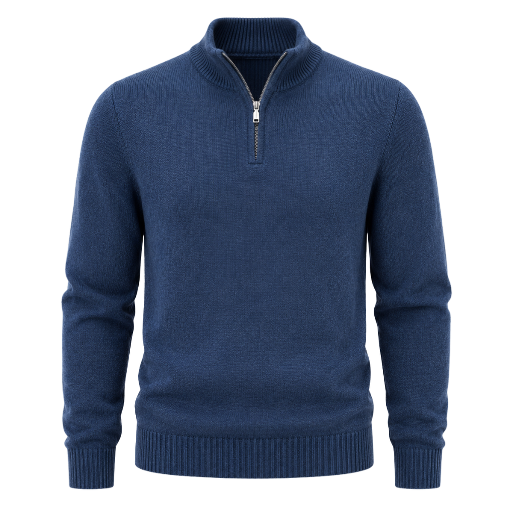 Premium Merino Quarter-Zip Knit Sweater – Ocean Blue | Camom Beery