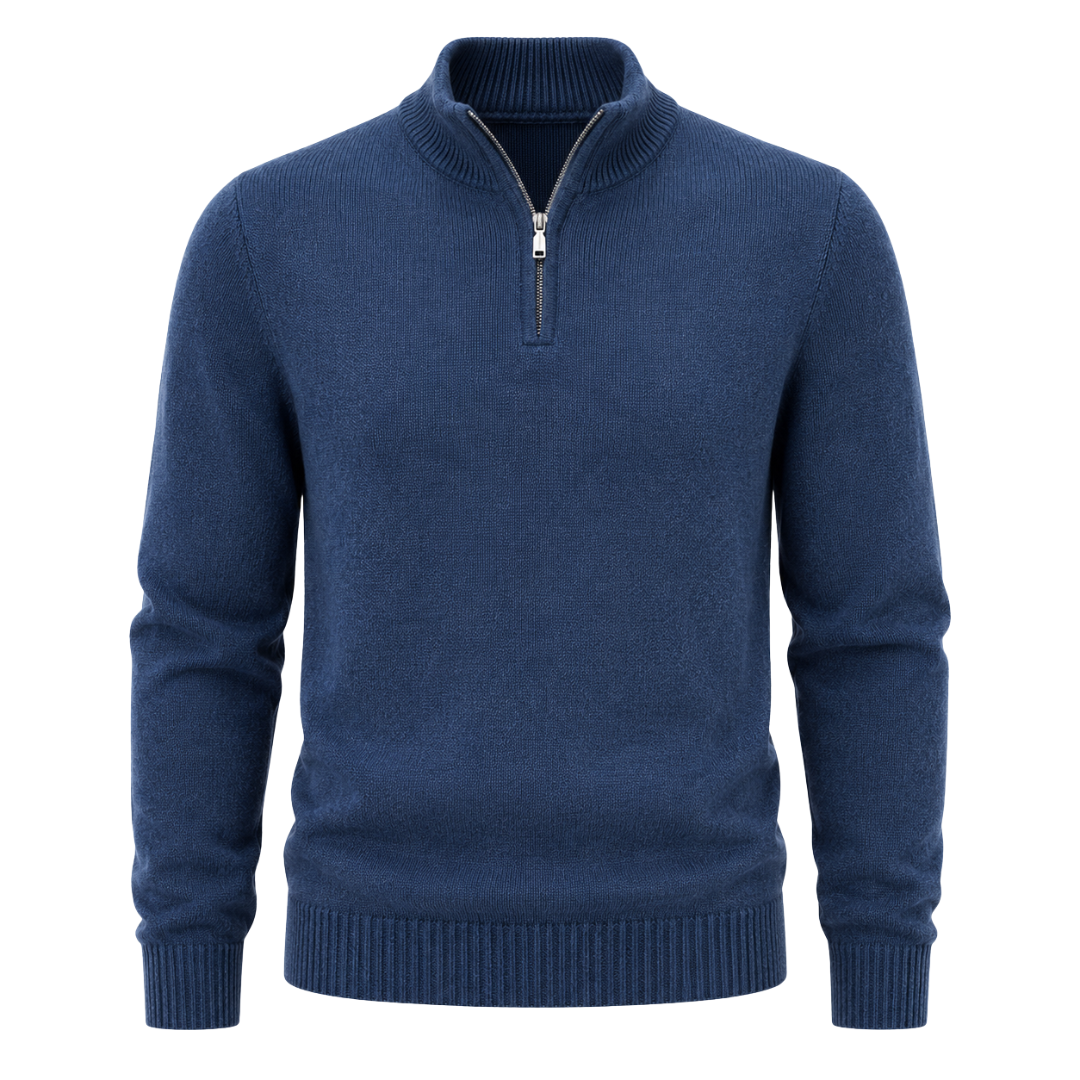 Premium Merino Quarter-Zip Knit Sweater – Ocean Blue | Camom Beery