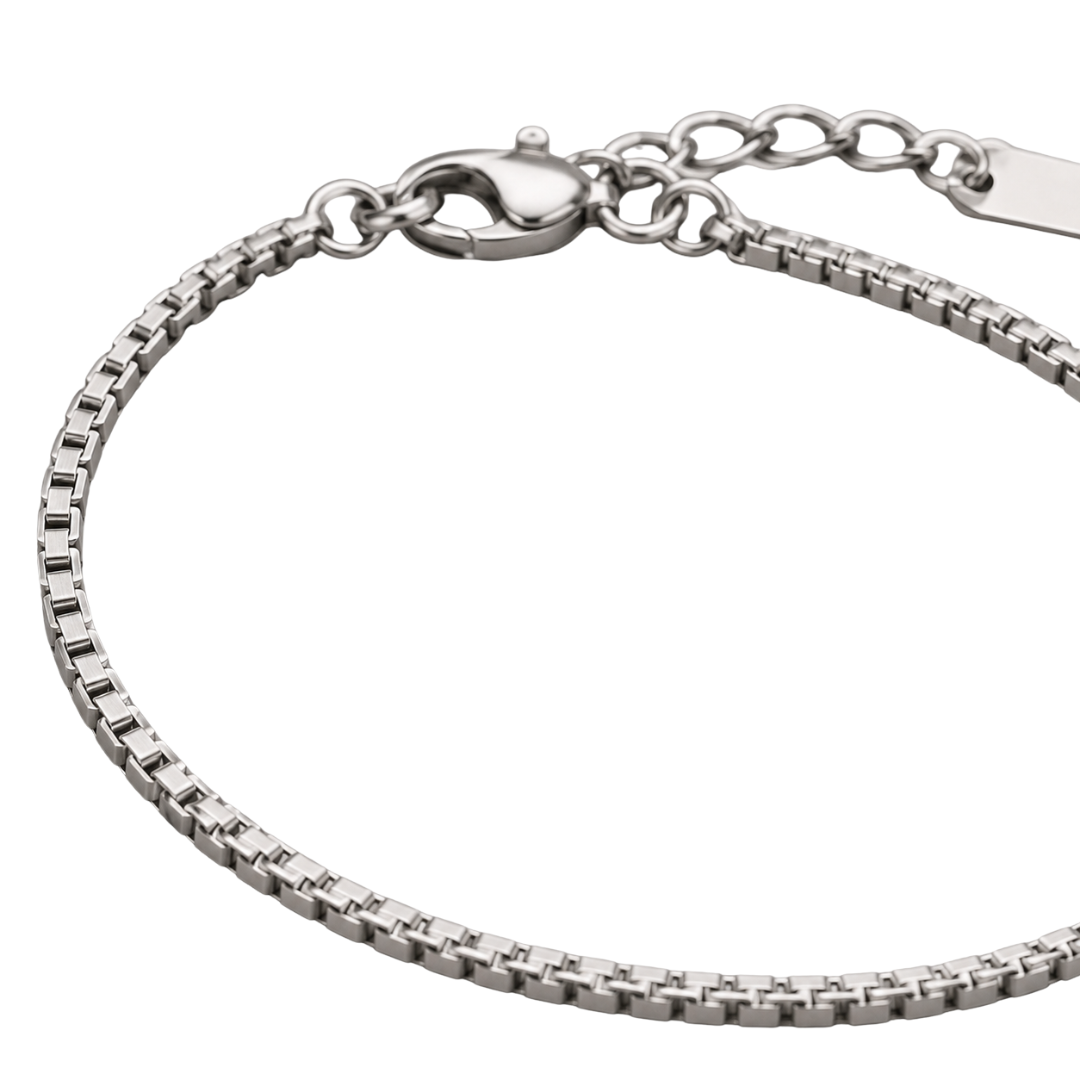 Premium Stainless Steel Box Chain Bracelet – Silver | Camom Beery