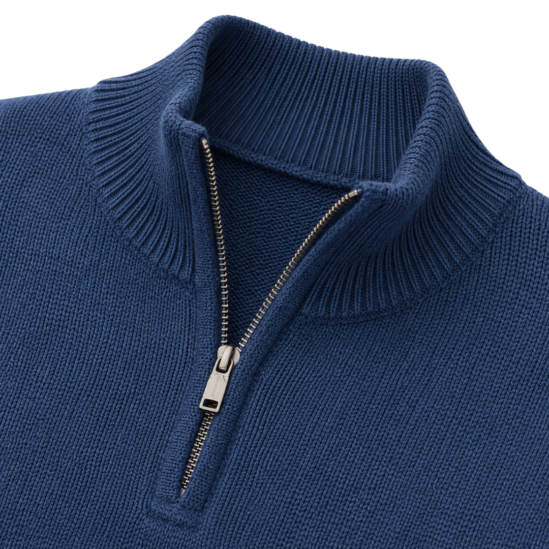 Premium Merino Quarter-Zip Knit Sweater – Ocean Blue | Camom Beery